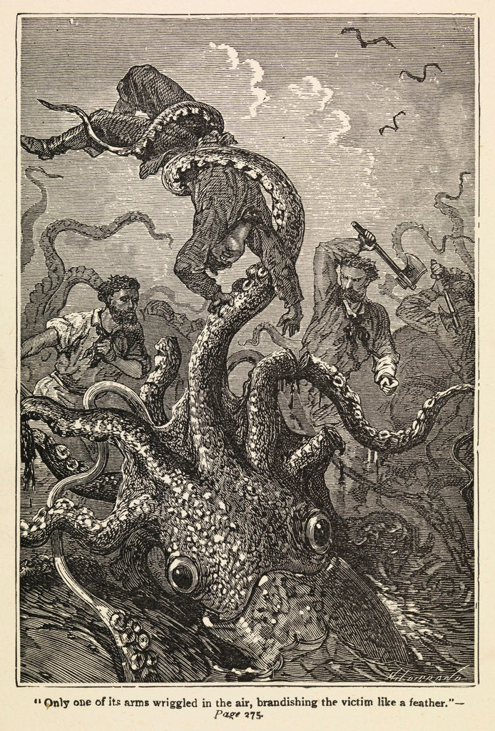Detail of Illustration of giant squid attack from 'Twenty Thousand Leagues Under The Sea' by Alphonse-Marie-Adolphe de Neuville