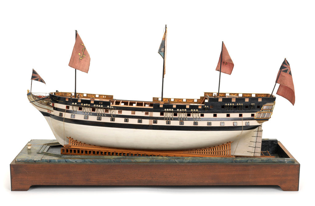 Detail of Ship of 74 guns, port broadside by Unknown