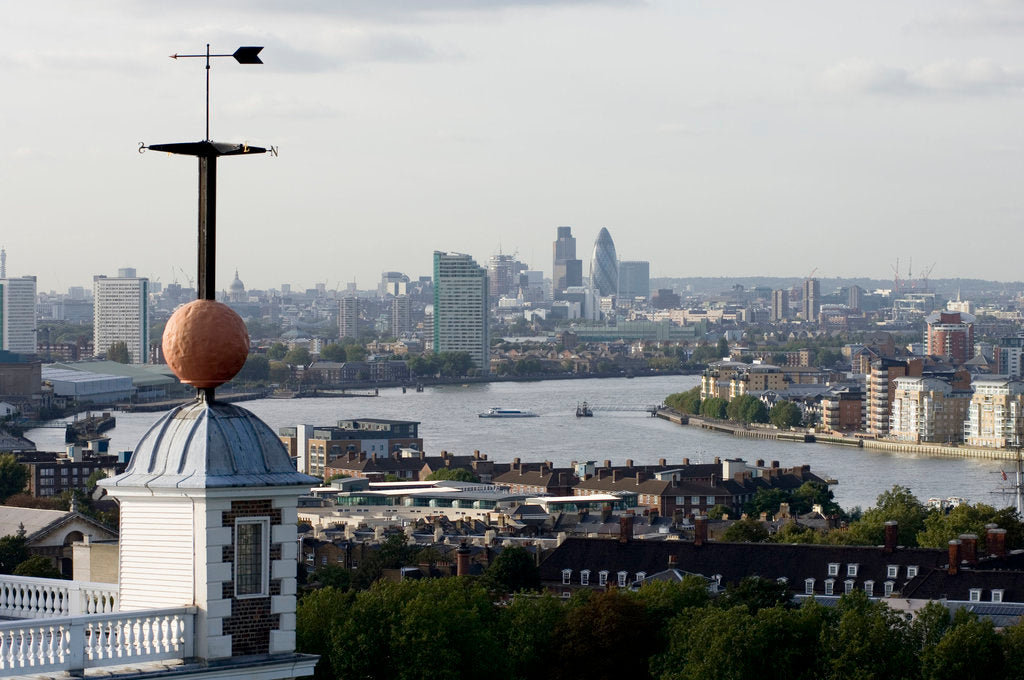 Detail of Time Ball at Royal Observatory, Greenwich and view of river Thames by National Maritime Museum