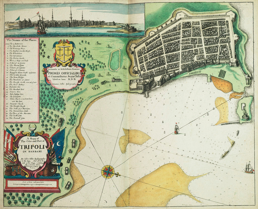 Detail of A map of the city and port of Tripoli in Barbary by John Seller
