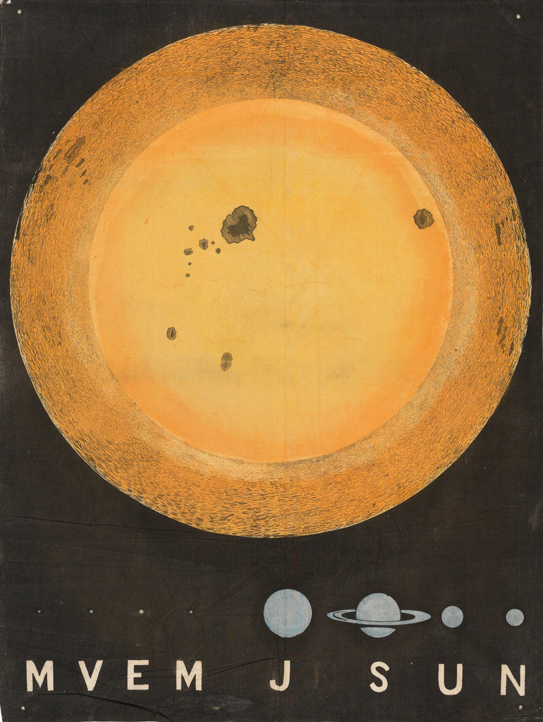 Detail of A wall hanging of the Sun, 3 feet in diameter and comparative size of planets by Working Men's Educational Union