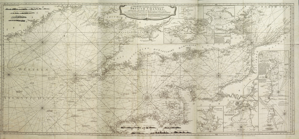 Detail of A new hydrographical survey of the British Channel, with part of the Atlantic Ocean as far as Cape Clear, improved from the large chart of the late Thomas Jeffery's Geographer to the King by Robert Sayer; John Bennett