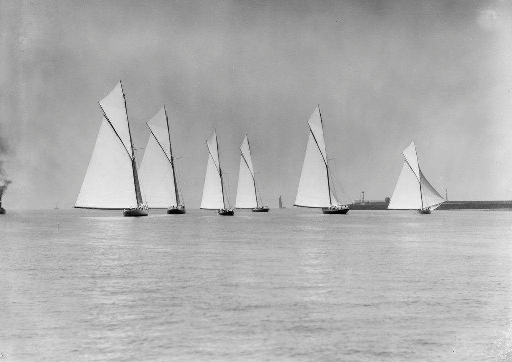 Detail of Six yachts racing on the Medway by Anonymous