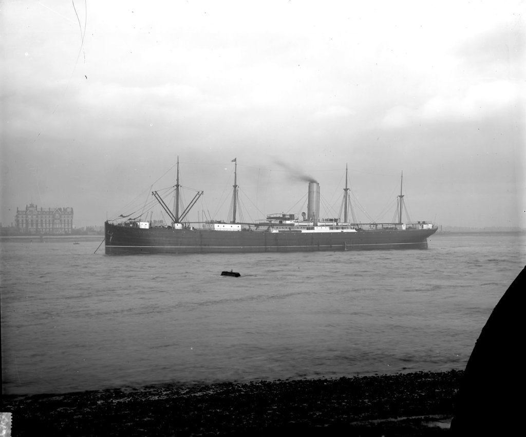 Detail of 'Ayrshire' (Br, 1903) anchored on the River Thames at Tilbury by unknown