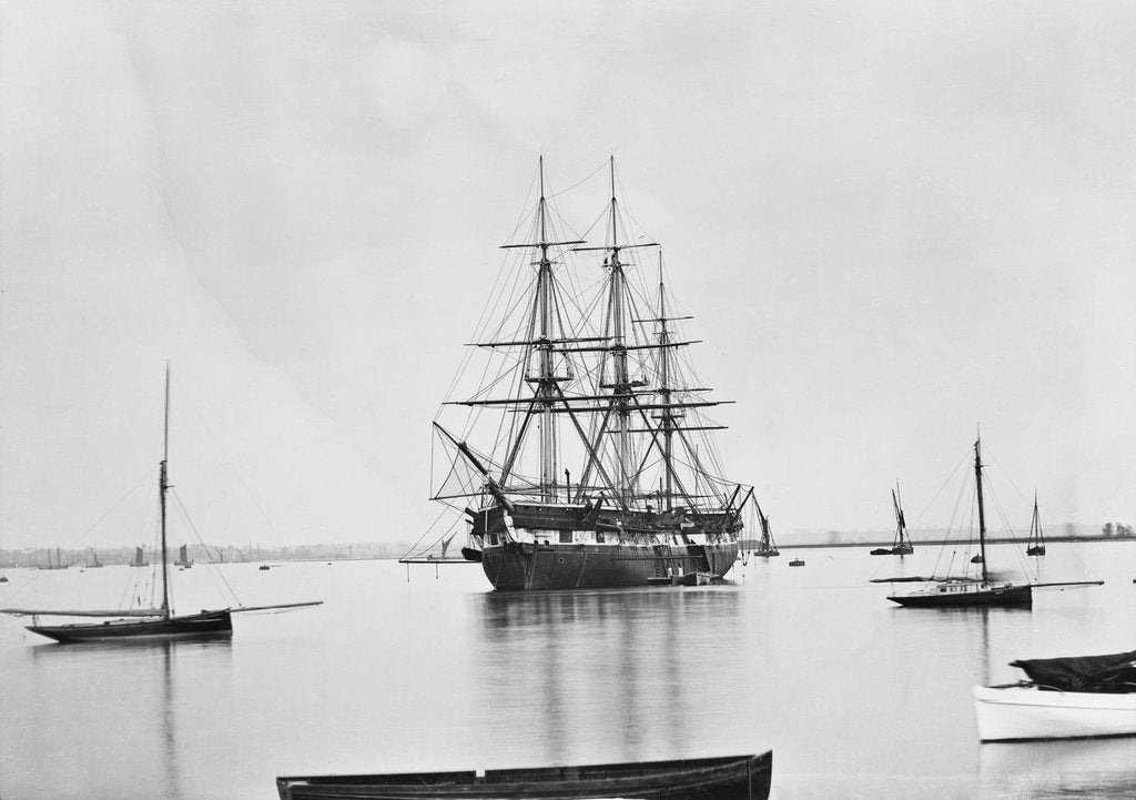 Detail of 'Worcester' (1843) moored in the Thames in 1875 by unknown