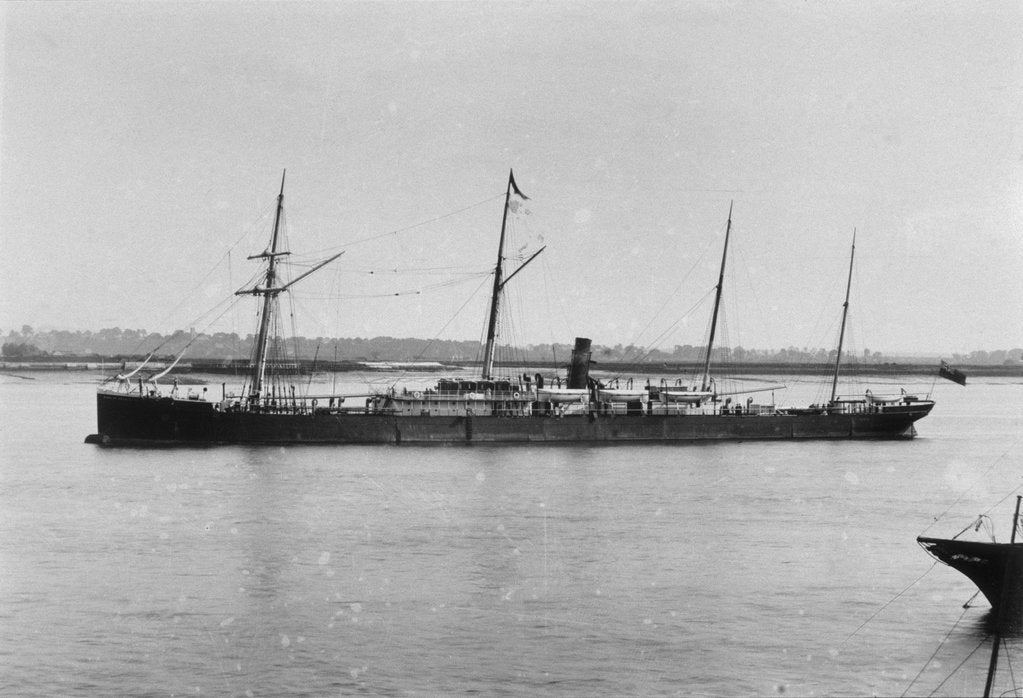 Detail of A photograph of the passenger/cargo liner “Duke of Devonshire” (1873) at moorings in Gravesend Reach, River Thames by unknown