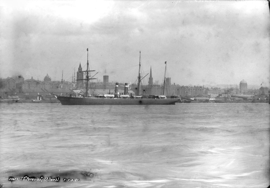 Detail of Passenger liner 'Peruvian' (1863) at anchor River Mersey in 1891 by National Maritime Museum