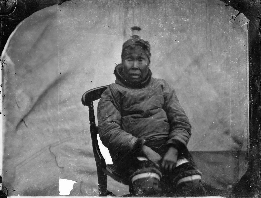 Detail of An elderly Inuit woman seated in chair by Edward Augustus Inglefield
