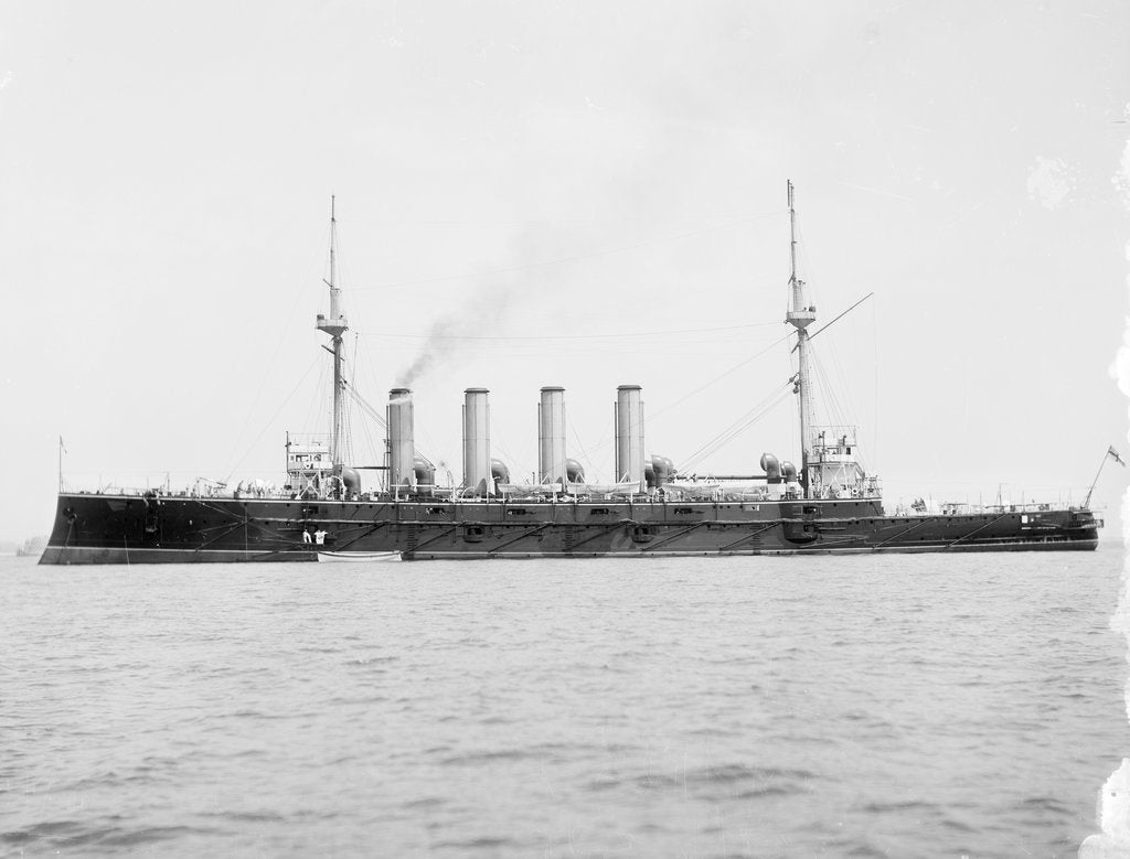 Detail of HMS 'Diadem' (1896) anchored at Spithead, masts wrapped in sailcloth by Anonymous