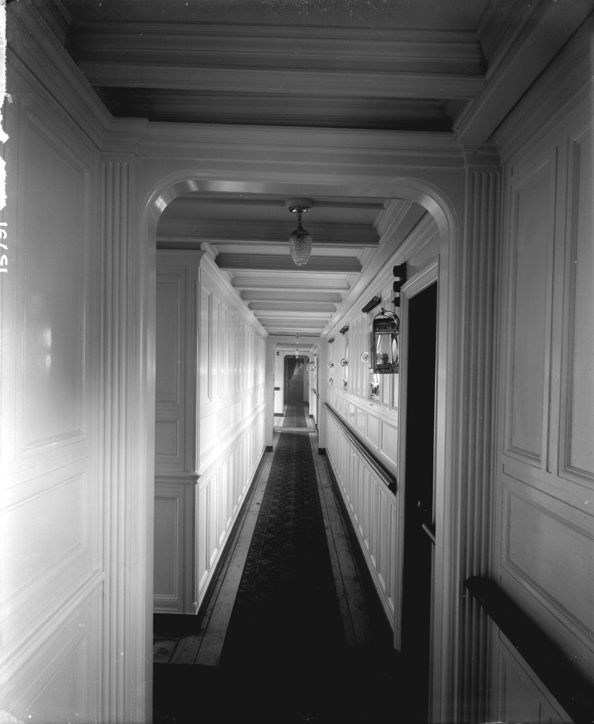 Detail of Corridor to the First Class Ladies' Room on the 'Saxonia' (1900) by Bedford Lemere & Co.