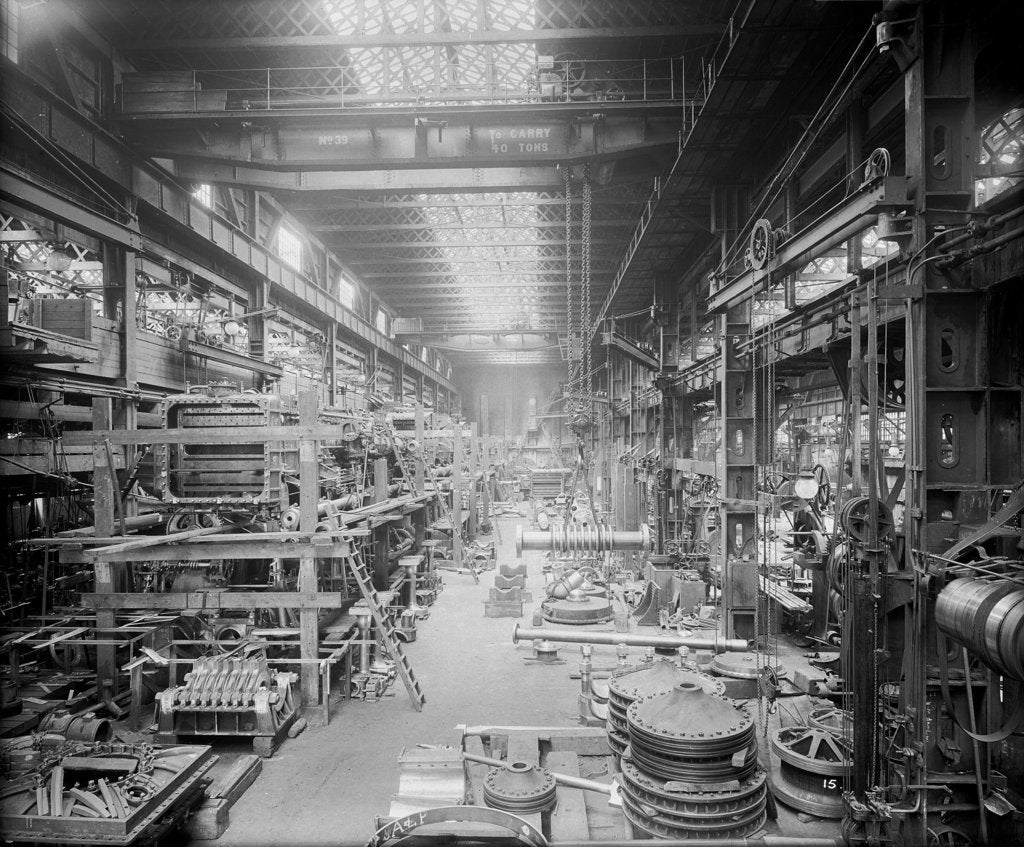 Detail of Erecting Shop in the Engine Works at John Brown & Co. Ltd, Clydebank, 1901 by Bedford Lemere & Co.