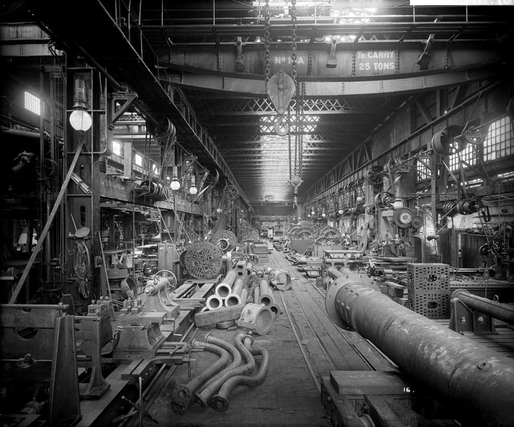 Detail of Large Machine Shop in the Engine Works at John Brown & Co. Ltd, Clydebank, 1901 by Bedford Lemere & Co.