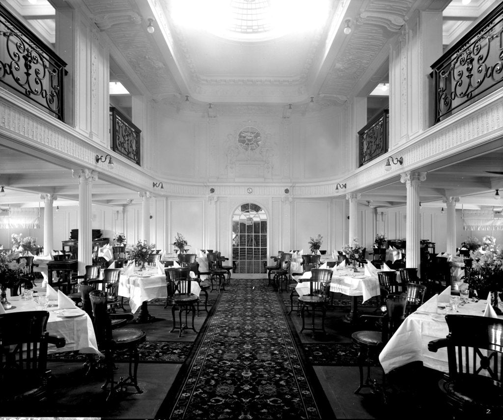 Detail of First Class Dining Saloon on the 'Orama' (1911) by Bedford Lemere & Co.