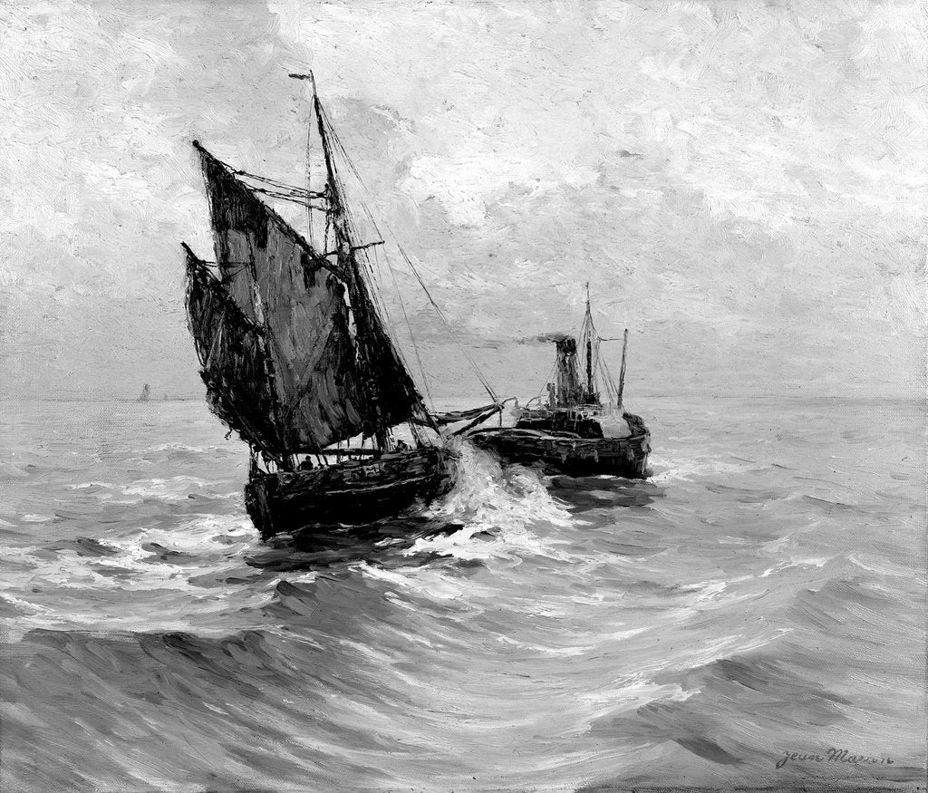 Detail of A tug towing a small sailing vessel by Bedford Lemere & Co.