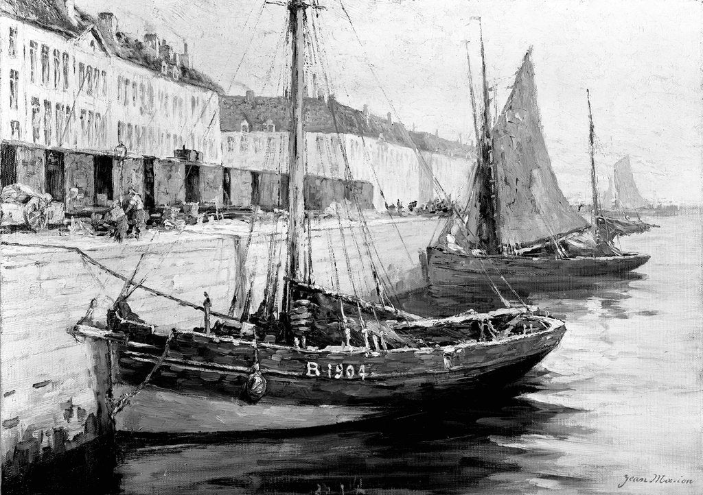 Detail of Fishing boats alongside a quay by Bedford Lemere & Co.