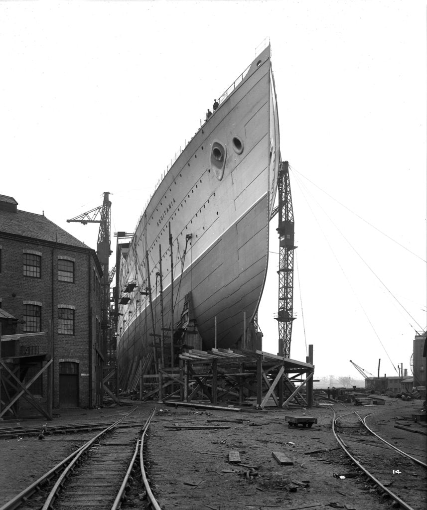 Detail of Bow view of the 'Aquitania' (1914) before launch by Bedford Lemere & Co.
