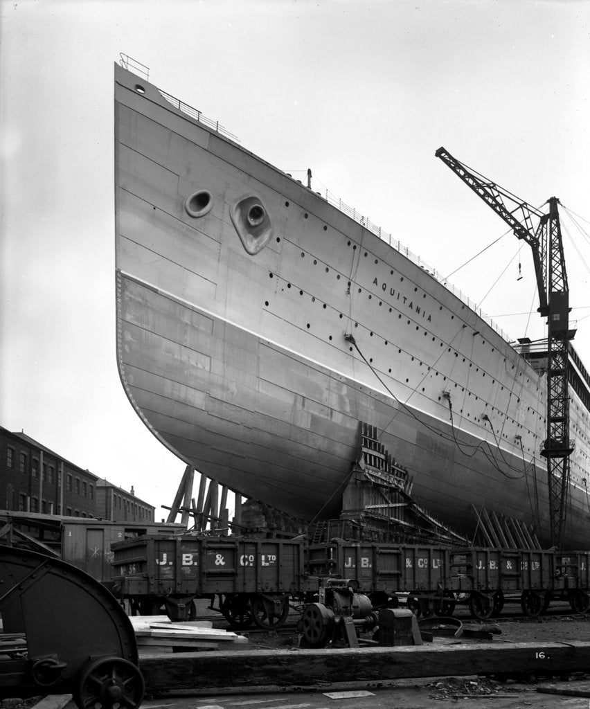 Detail of Bow view of the 'Aquitania' (1914) before launch by Bedford Lemere & Co.