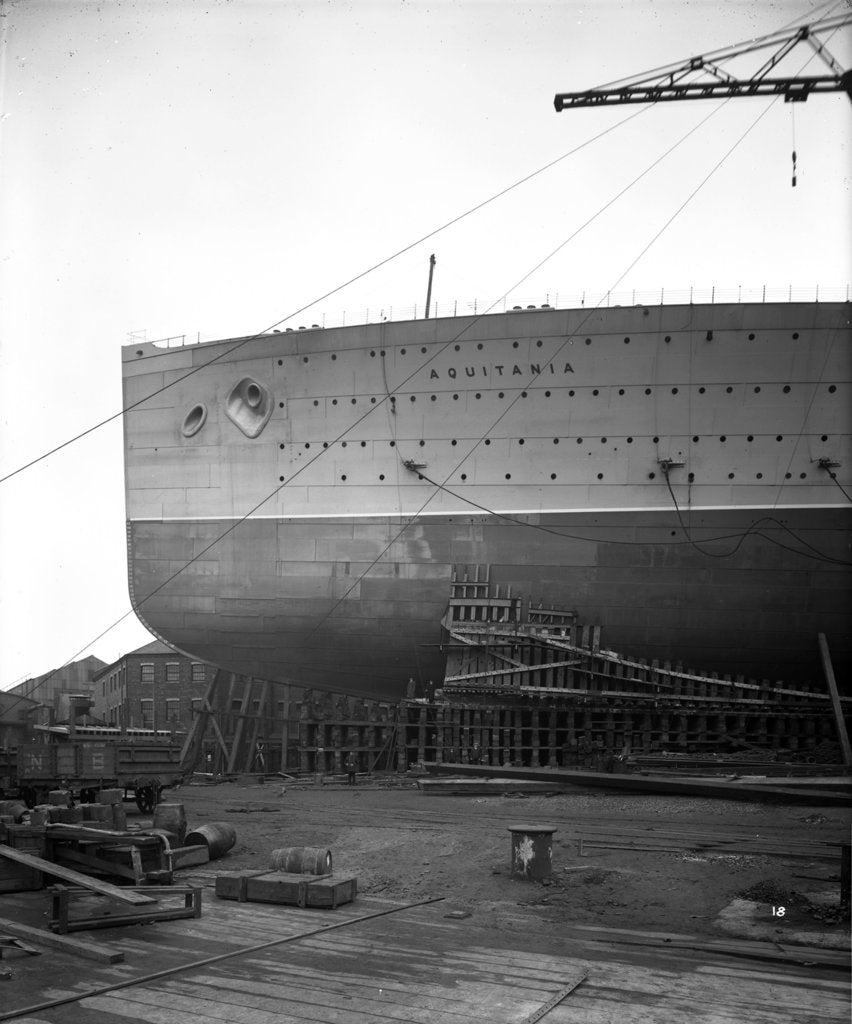 Detail of Fore part of the 'Aquitania' (1914) on the stocks by Bedford Lemere & Co.