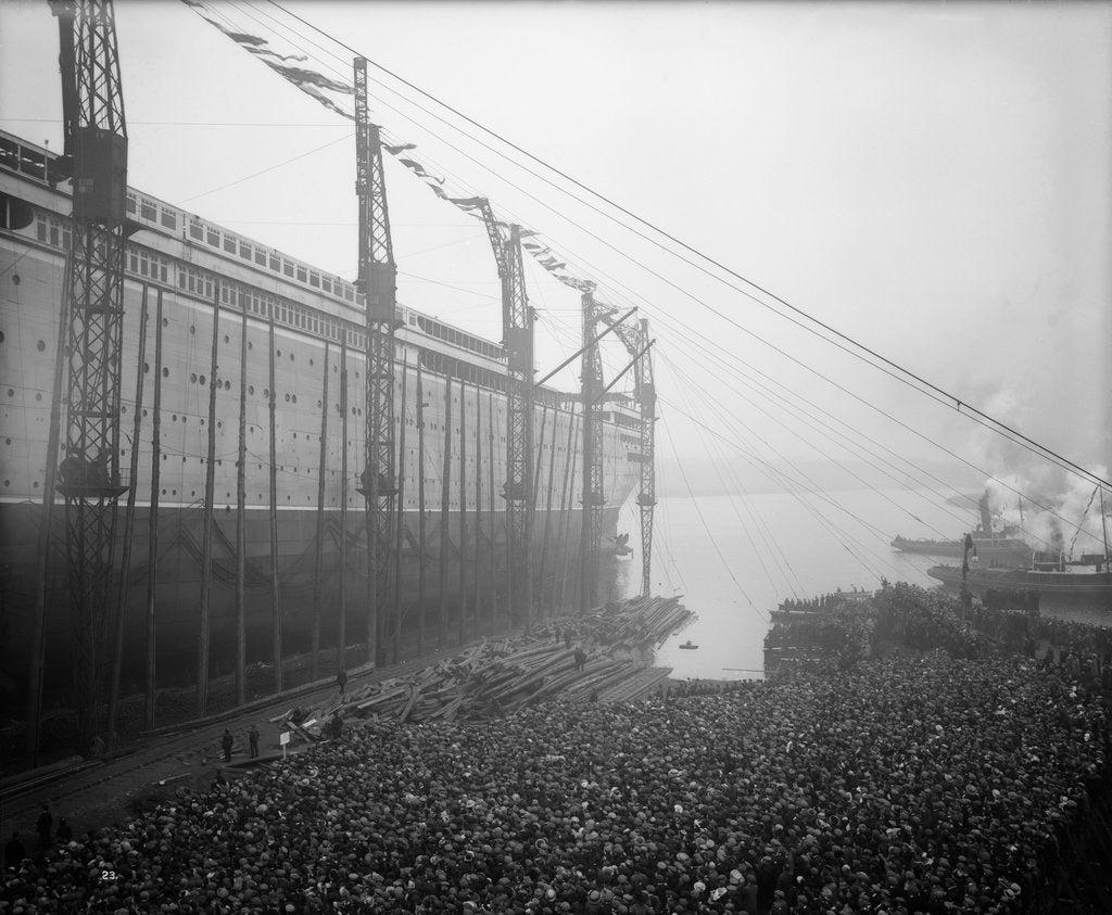 Detail of Aquitania' (1914) moving down the ways by Bedford Lemere & Co.