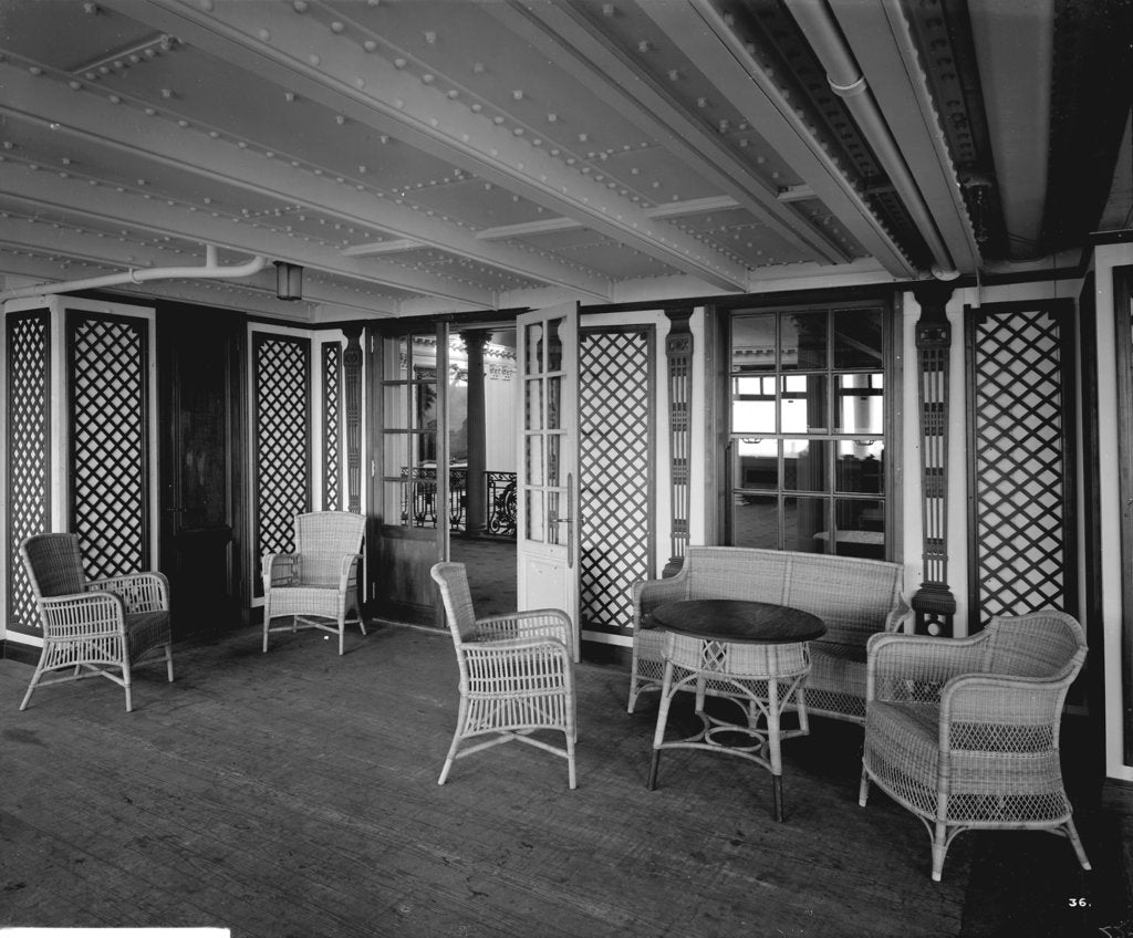 Detail of First Class Garden Lounge on the 'Aquitania' (1914) by Bedford Lemere & Co.