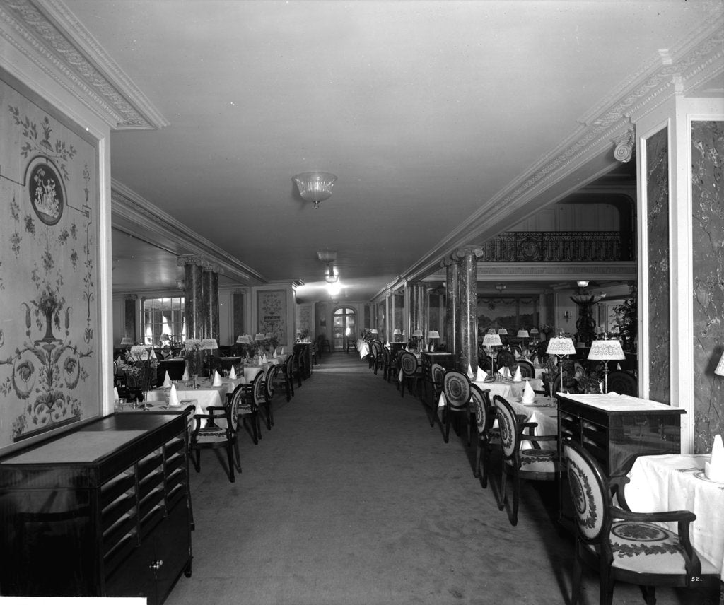 Detail of First Class Dining Saloon on the 'Aquitania' (1914) by Bedford Lemere & Co.