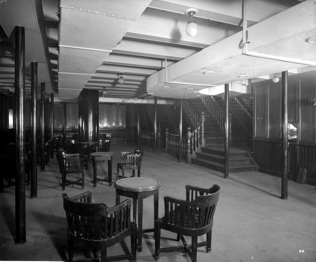 Detail of Third Class General Room on the 'Aquitania' (1914) by Bedford Lemere & Co.