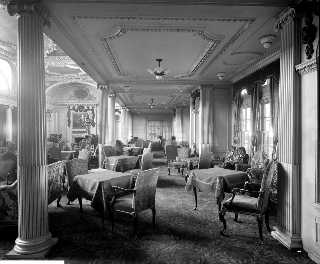 Detail of First Class Lounge on the 'Aquitania' (1914) by Bedford Lemere & Co.