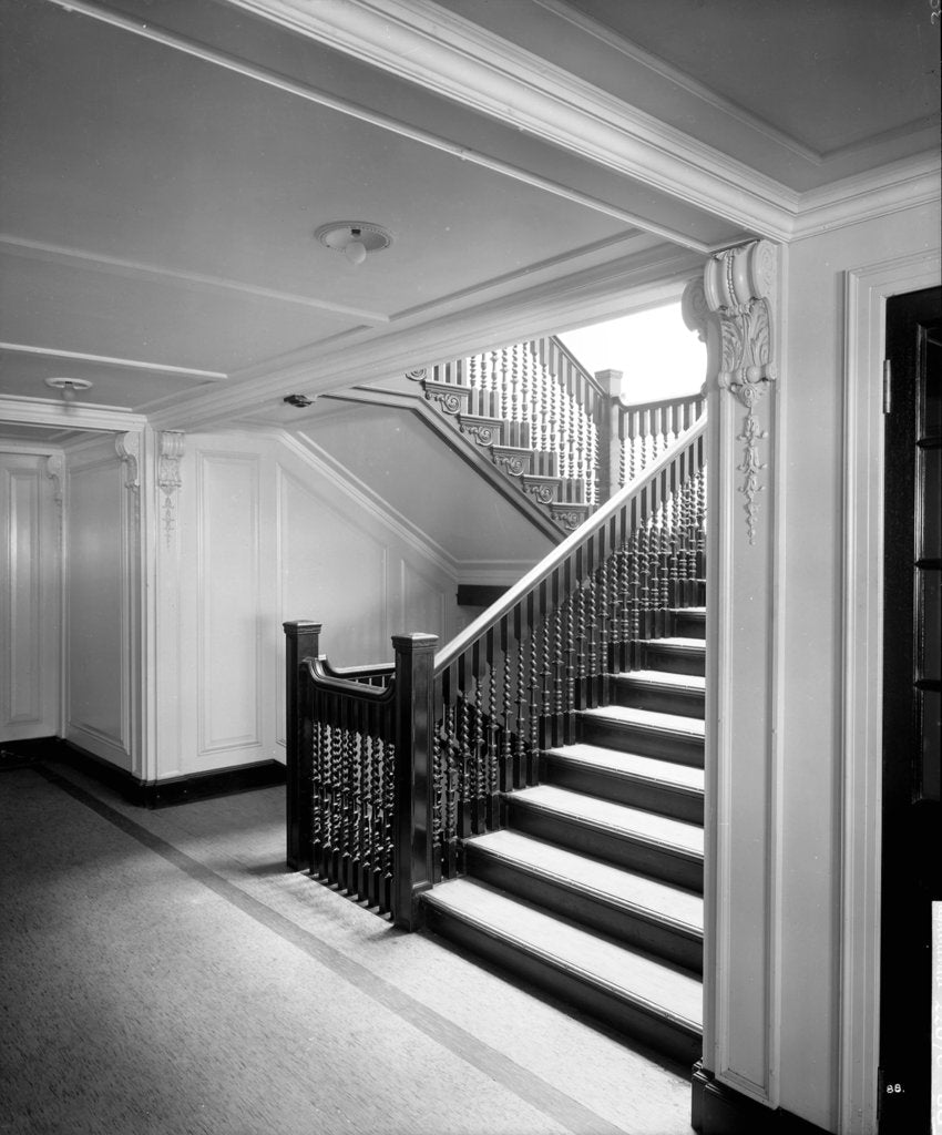 Detail of First Class Secondary Staircase on the 'Aquitania' (1914) by Bedford Lemere & Co.