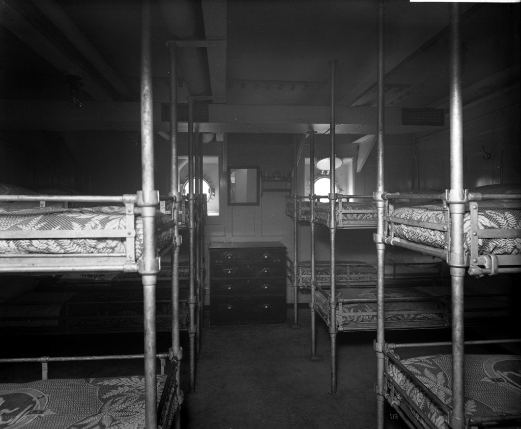 Detail of Men's Ward on the 'Aquitania' (1914) by Bedford Lemere & Co.