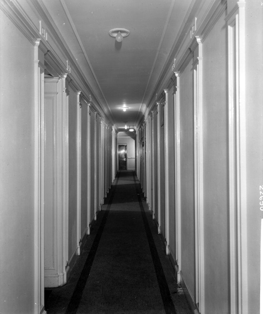 Detail of Corridor in First Class accommodation on the 'Aquitania' (1914) by Bedford Lemere & Co.