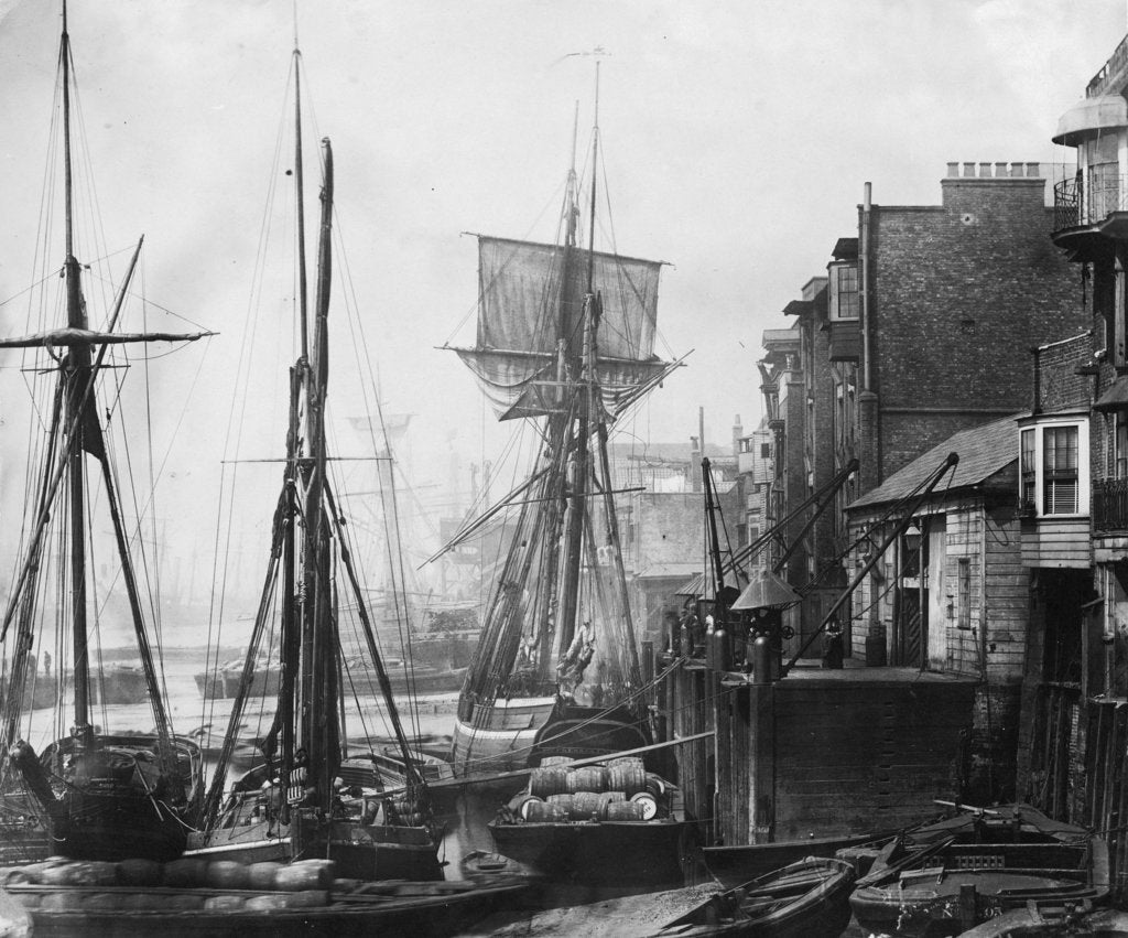 Detail of Black Eagle Wharf with the schooner Express of Alnmouth. Wapping, London. by unknown