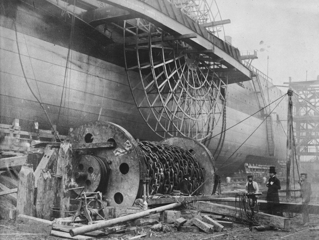 Detail of View of Brunel's 'Great Eastern' prior to her 1858 launch by unknown