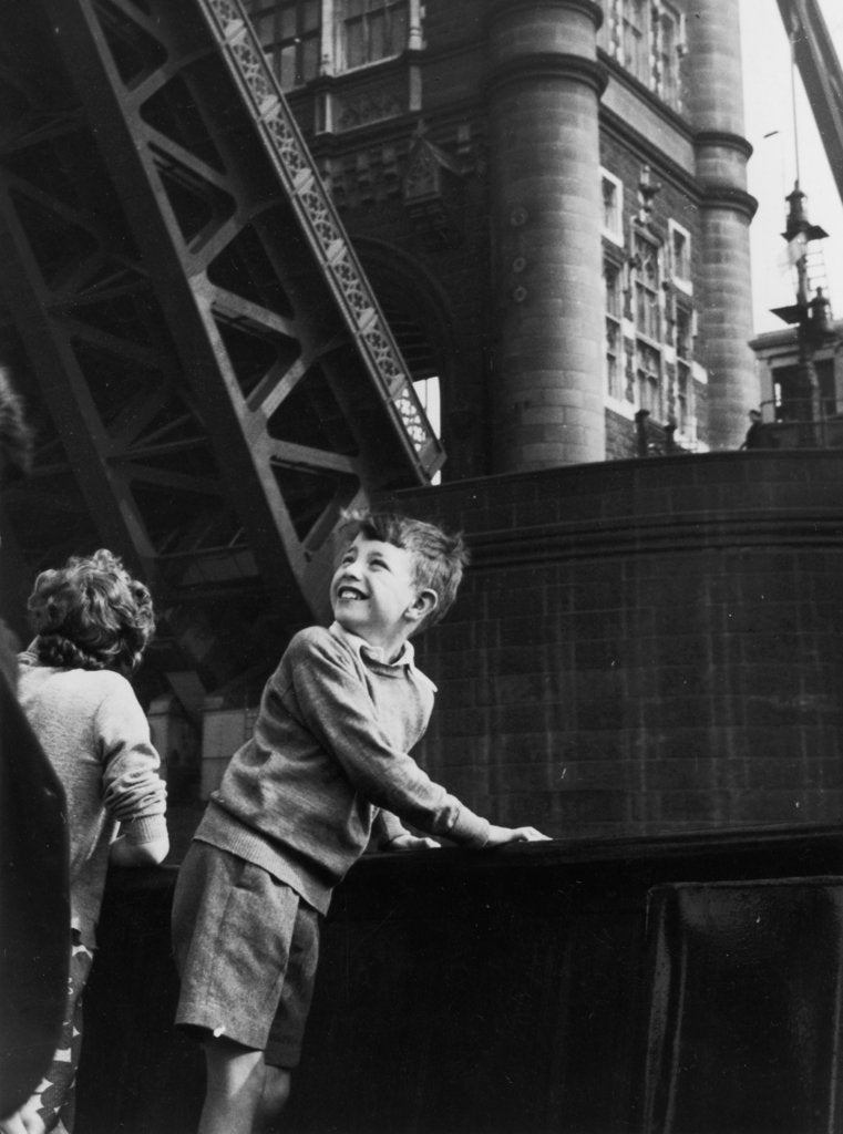 Detail of Delighted children on board the pleasure steamer 'Golden Eagle'as it passes beneath Tower Bridge by unknown