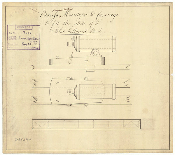 A brass 7 inch Howitzer and Carriage for flat-bottomed boats.