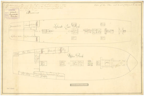 A plan showing the spar deck, and upper deck of 'Leopard' (1790)