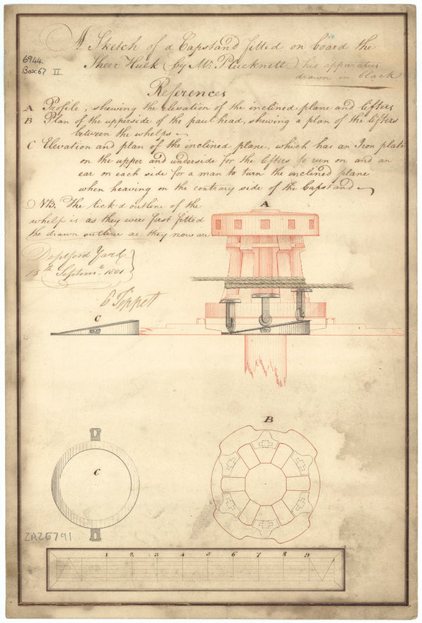 Capstan fitted to the Sheer Hulk at Deptford Dockyard (circa 1801)