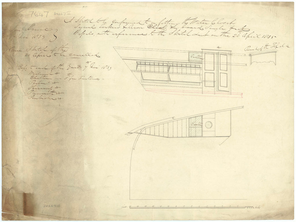 Water Closet, Signal Locker, and Arms Chests for single deck vessels (circal 1839), specifically Fantome (1839)