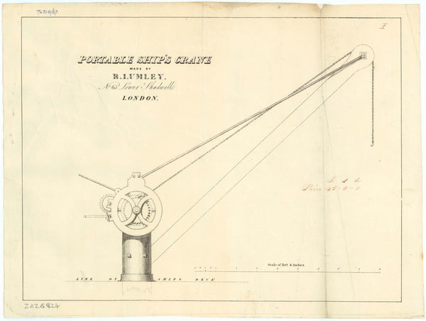 Portable hand-cranked ship's crane (no date)