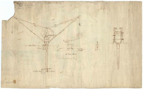 Portable hand-cranked ship's crane (no date).