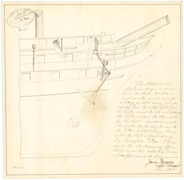 Sketch for the stowage and release of anchors (1848)