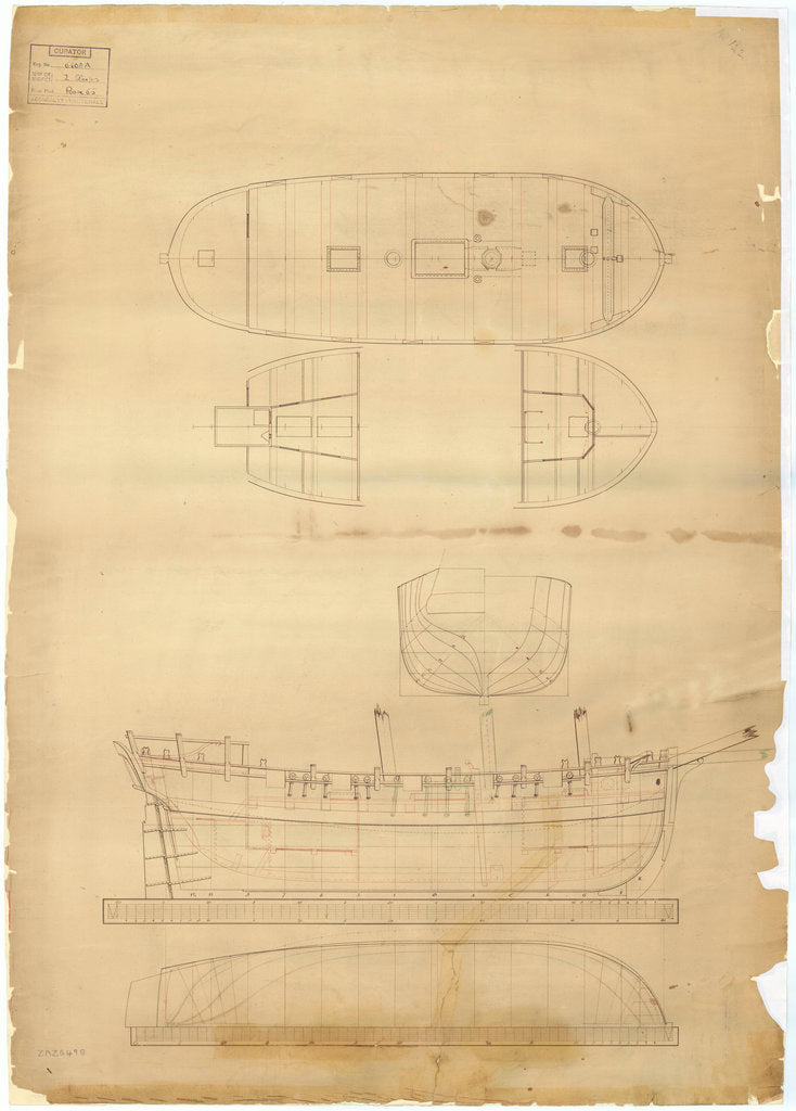 Unnamed 60ft two-masted Schooner, with modifications for a one-masted Cutter/Sloop (no date)