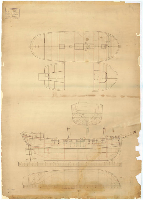 Unnamed 60ft two-masted Schooner, with modifications for a one-masted Cutter/Sloop (no date)