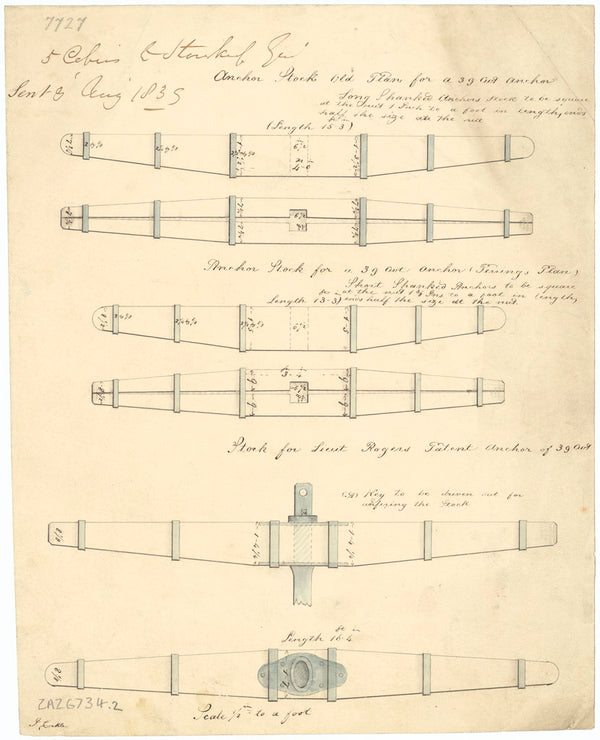 Two anchor stock designs for a 39 cwt anchor