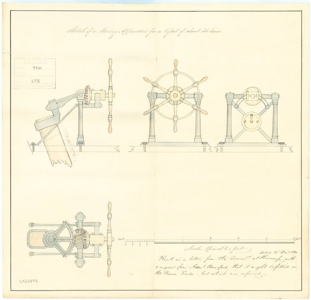 Steering apparatus for a vessel of about 45 tons