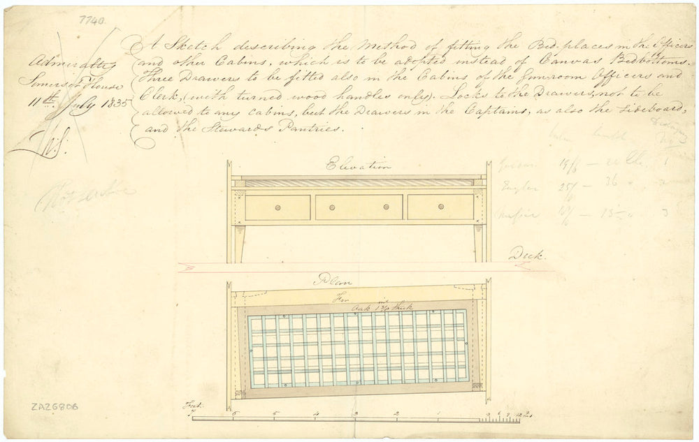 Bed places for officers and other cabins (circa 1835)