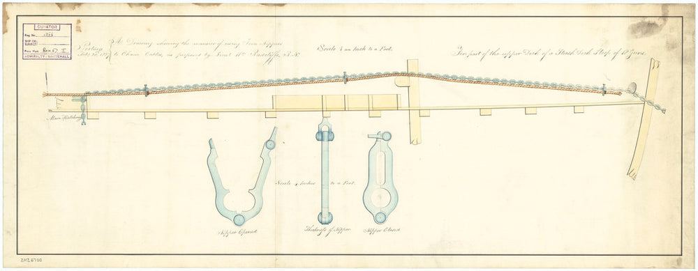 Proposed iron nippers on chain cables (1827)