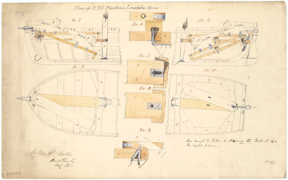 Method of fitting guns to the launch of Phaeton (1848)