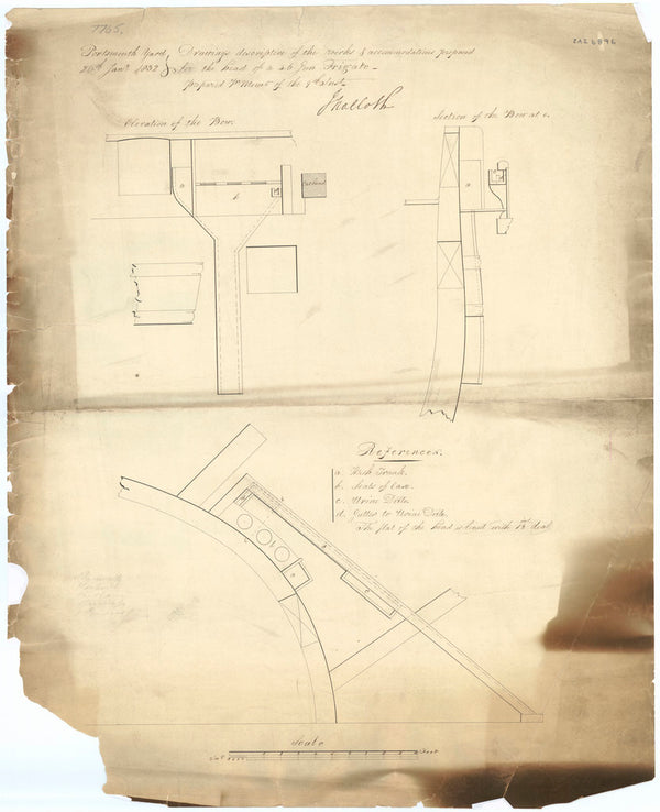 Proposed heads and urinals for the bow of a 46 gun Frigate