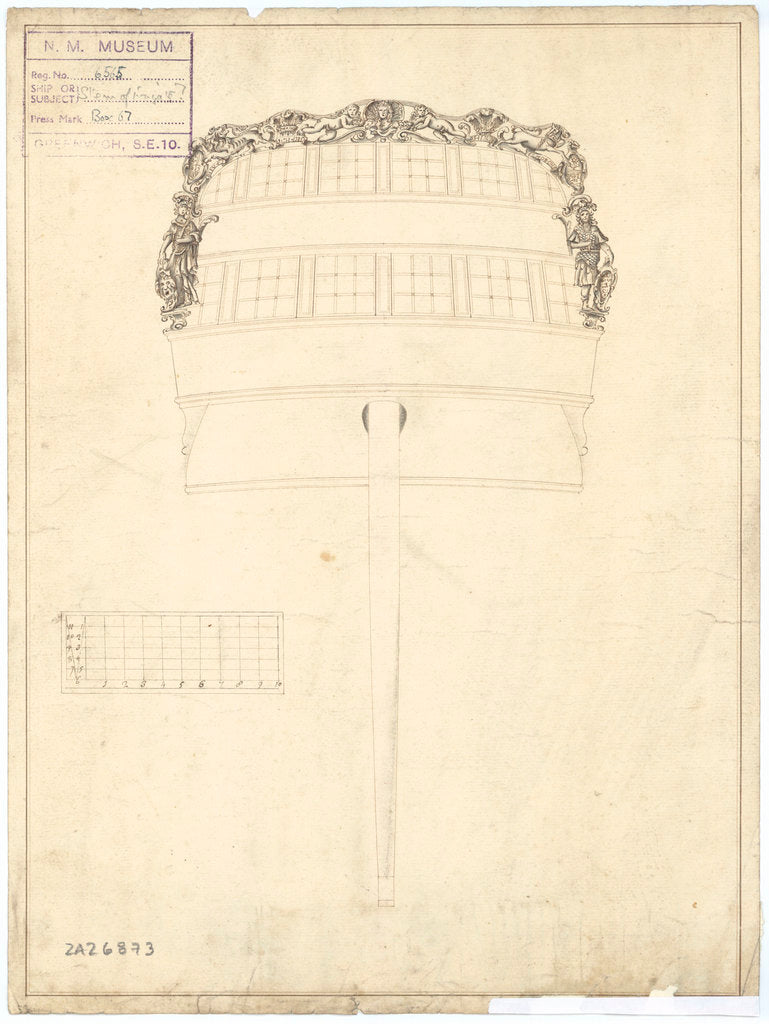 Stern board decoration for a Third Rate, two-decker or large Fourth Rate Frigate