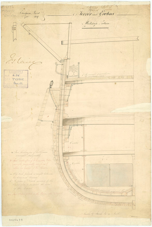 Midship section plan of 'Terror' (1813); 'Erebus' (1826)